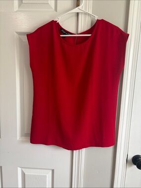Classic Red Cap-Sleeve Scoop-Neck Blouse